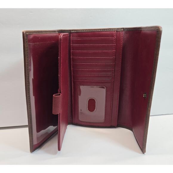 VTG Relic Brand Leather Tri Fold Checkbook Wallet Red Paisley Design- Y2K - Picture 5 of 7